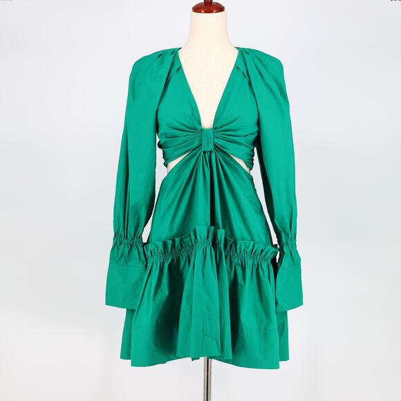 A.L.C. Women Viridian Green Cotton Alexa Cutout Tiered Mini Dress Size US 2 - Picture 3 of 8